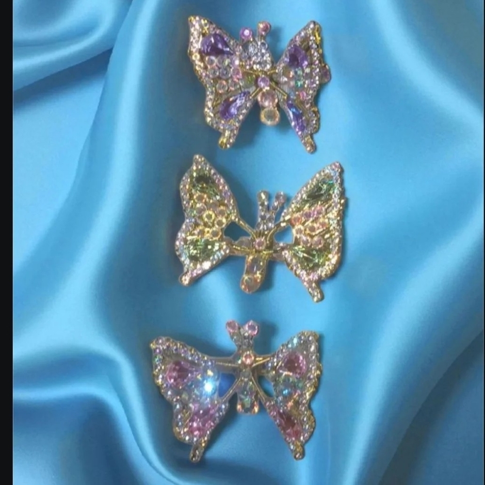 Colorful Rhinestone Butterfl Hair Pins  Set